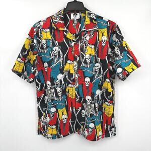 Gloomy Bear All Over Skull Skeleton Print Short Sleeve Rad Shirt Mens Size Large